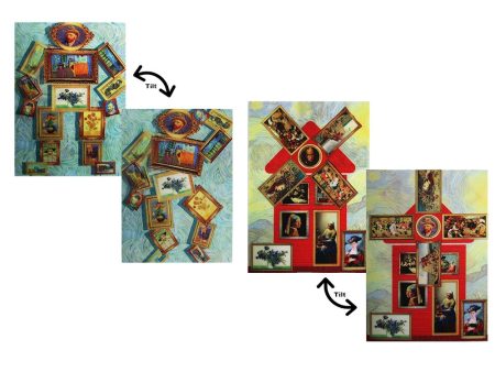 2 Van Gogh Lenticular 3D Postcards - Windmill and Robot from his Paintings - NEW Cheap