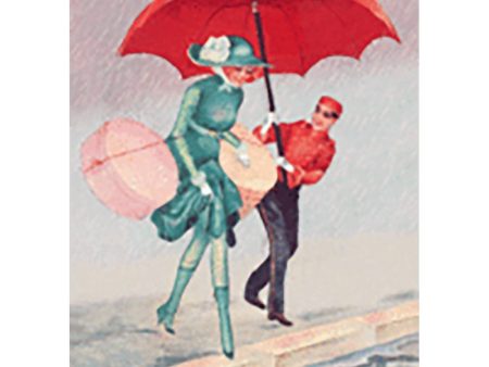 x-Lady with Red Umbrella  - Lenticular Postcard Greeting Card Cheap