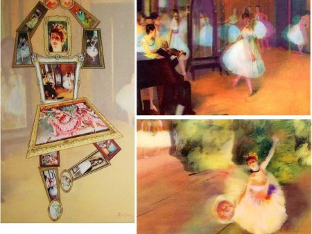 3 Edgar Degas Lenticular 3D Postcards - Dance Class (1870) & Ballerina with Bouquet and Ballerina Made up of his Art Work - NEW on Sale