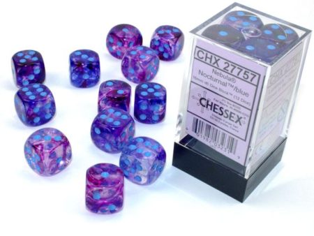 Chessex -  16mm D6 (12 Dice) Nebula Nocturnal Blue For Sale